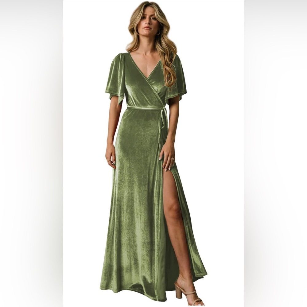 Green Velvet Wrap Dress with Slit (NWT)
